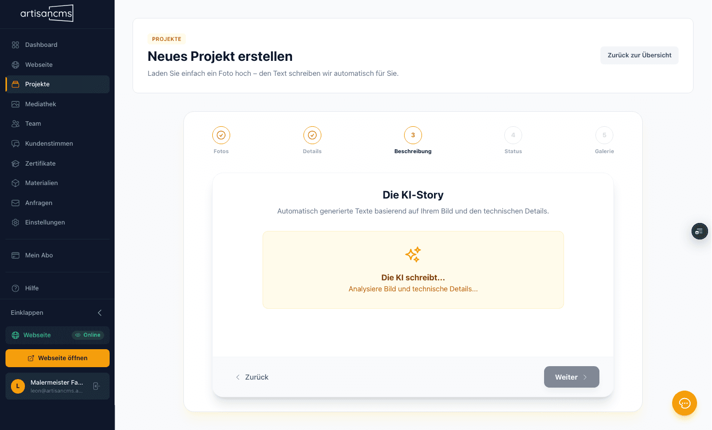 ArtisanCMS — Aus einem Foto wird automatisch eine Projektbeschreibung