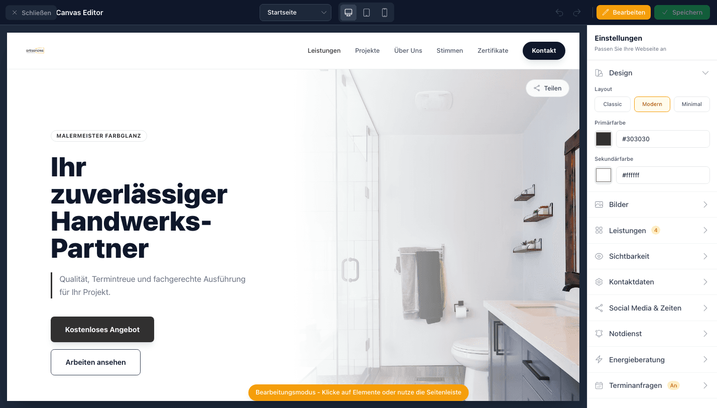 Website-Builder in Aktion